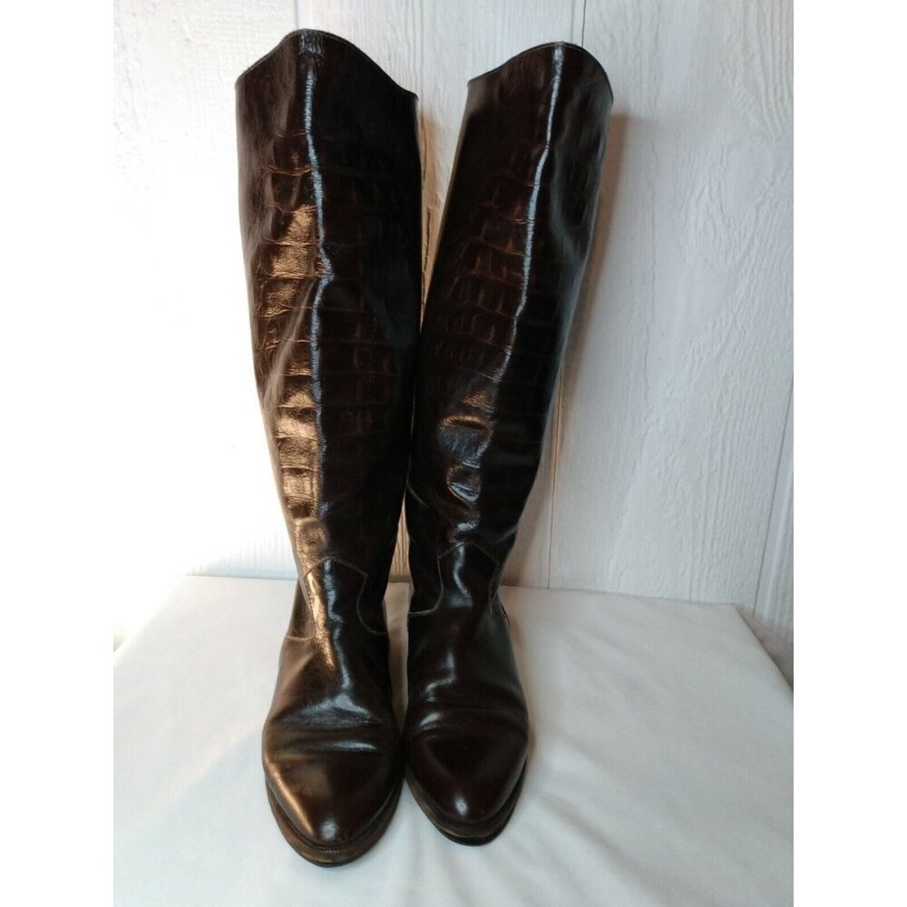 Charles David Women's Sz 7 B Brown Leather Riding Boots Vibram Soles FLAWS - Picture 2 of 12